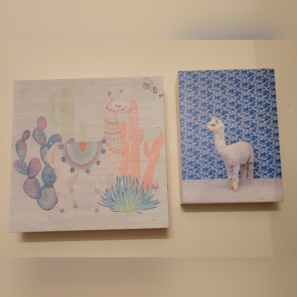 LLAMA art 2 wood pieces cute alpaca decor